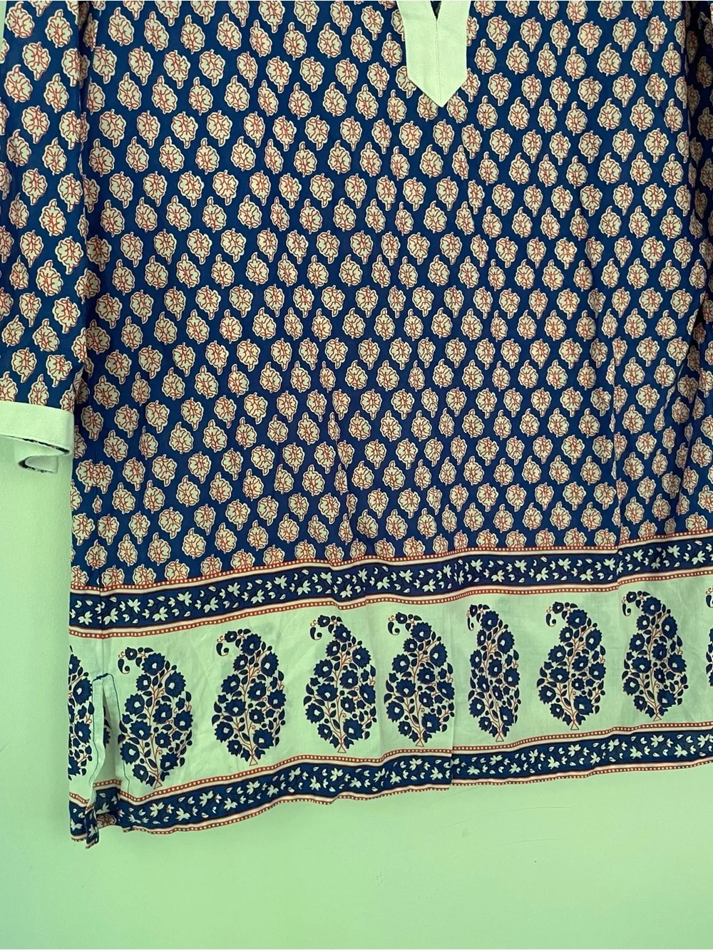 J. Crew Blue Tunic Red Medallion Paisley Print Large